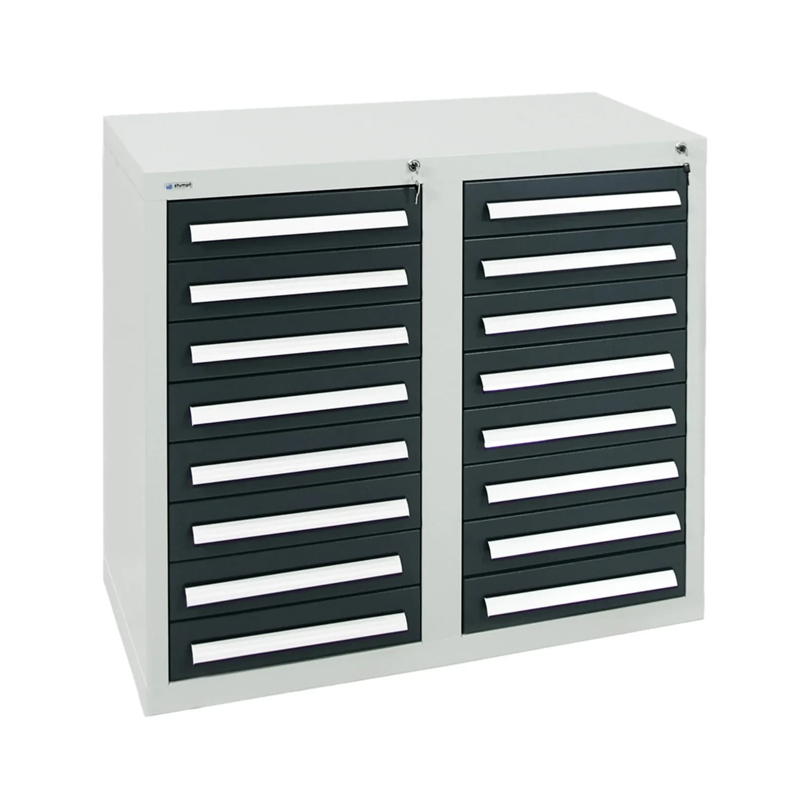 Stumpf Schubladenschrank 16-fach Metall grau RAL 7035/7016