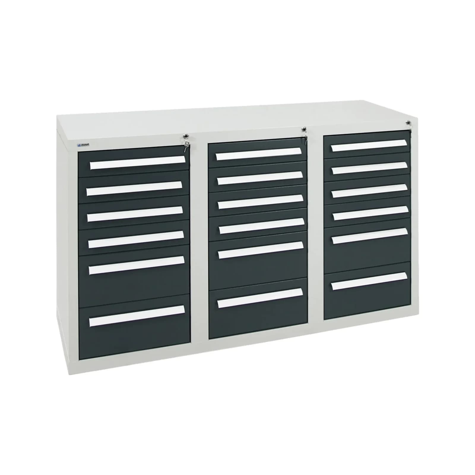 Stumpf Schubladenschrank Serie T-100/35-1, 18 Schubladen, RAL 7035/7016, Metall