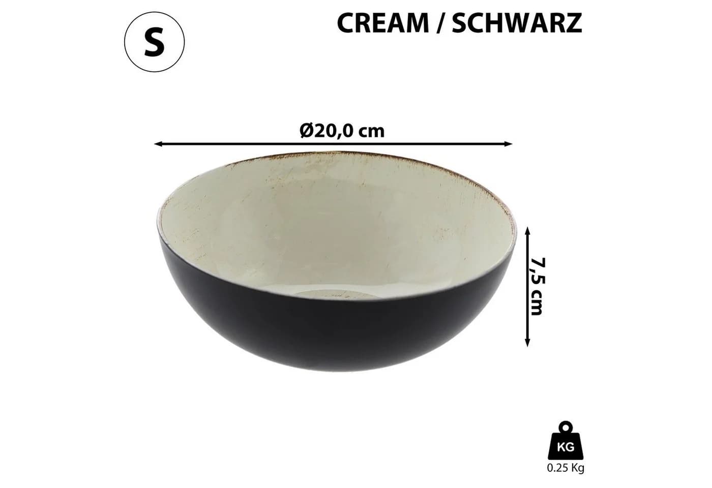CEPEWA Dekoschale rund creme/schwarz Antikoptik