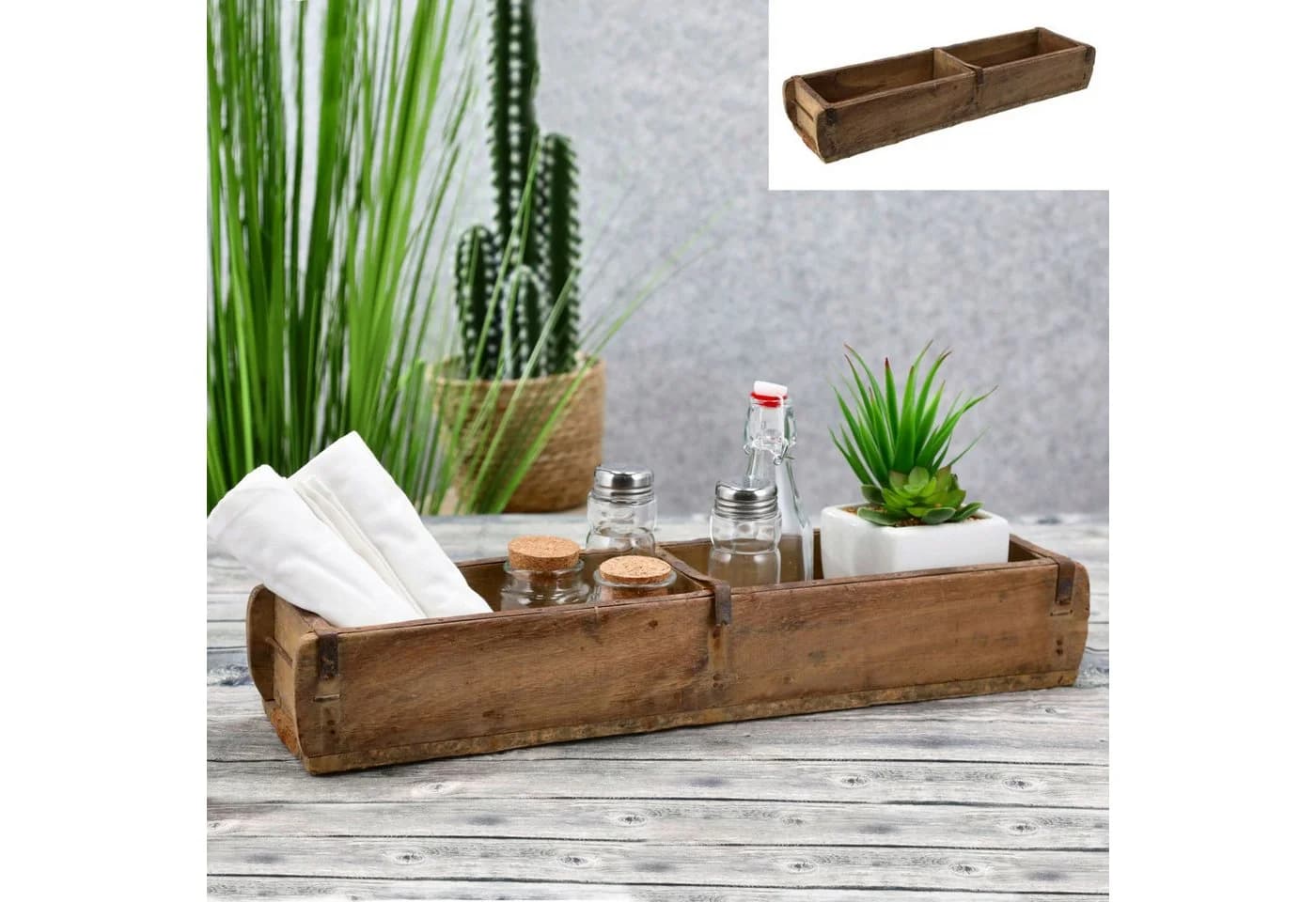 CEPEWA Aufbewahrungsbox Holzkiste Vintage Ziegelform Buche Altholz