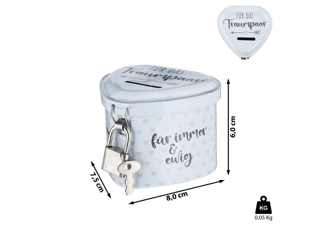 CEPEWA Spardose Herz Traumpaar Hochzeit Weiß/Grau/Rosa