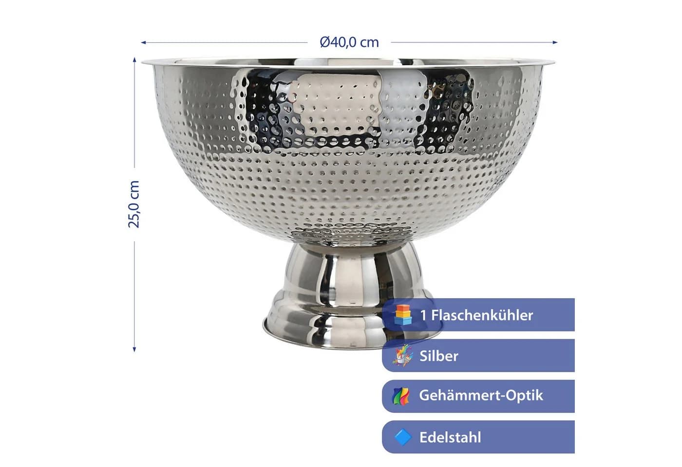 CEPEWA Sektkühler Schale Edelstahl Gehämmert Silber