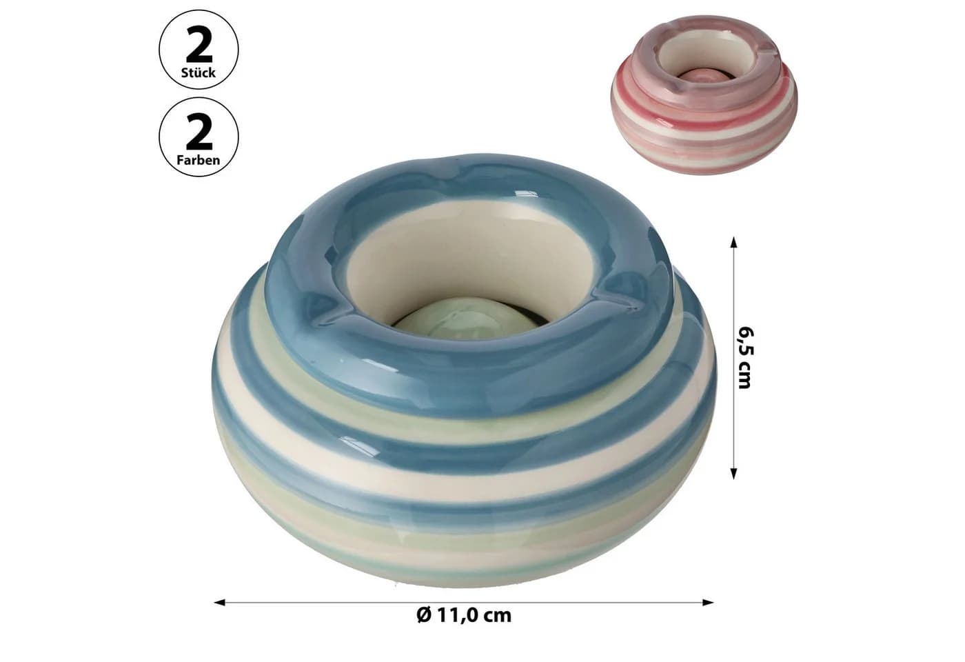CEPEWA Sturmaschenbecher 2er Set Dolomit Streifen-Design