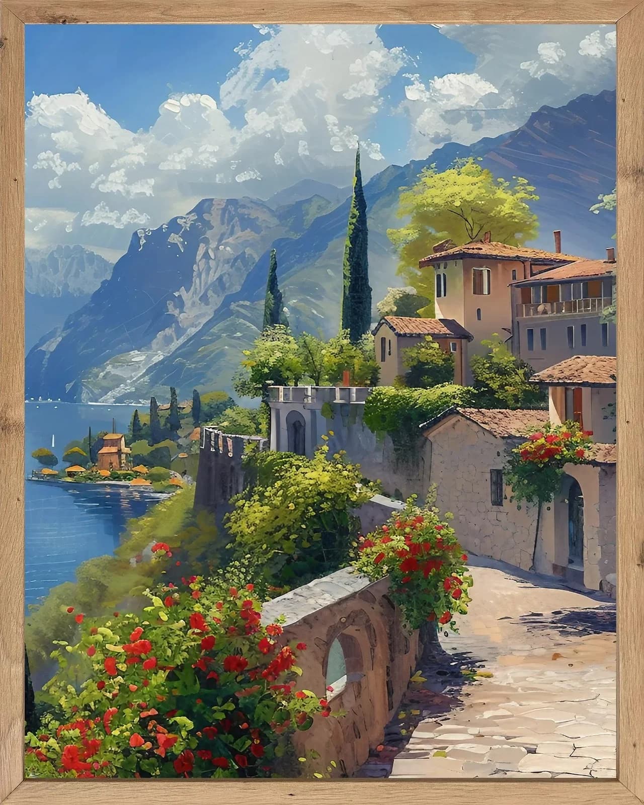 BÖNNINGHOFF Lake Garda Wandbild mit Rahmen 40x50 cm Blau Grau Grün