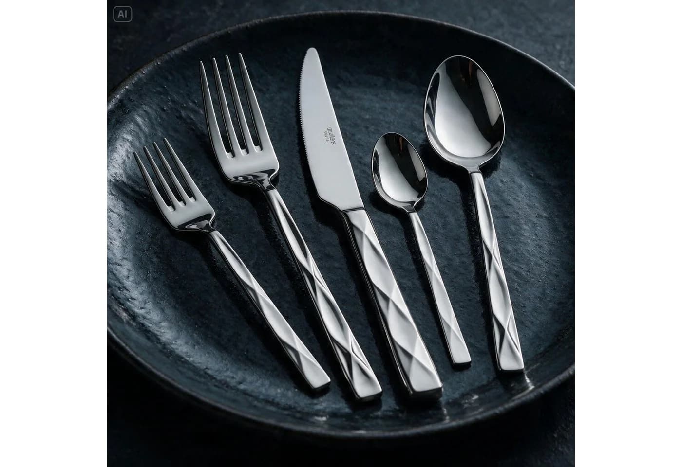 Mulex Besteck-Set Vicenza 33-tlg. 6 Pers. Edelstahl 18/0 Silber Facetten-Design