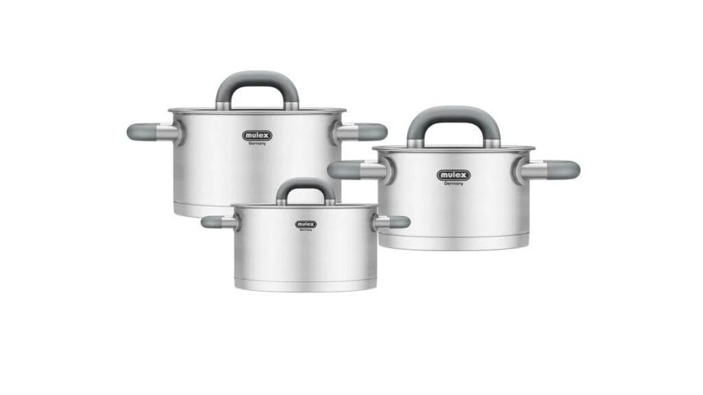 Mulex LUGANO Topf-Set Silber Edelstahl 18/10 Messskala Schüttrand Kapselboden Induktion