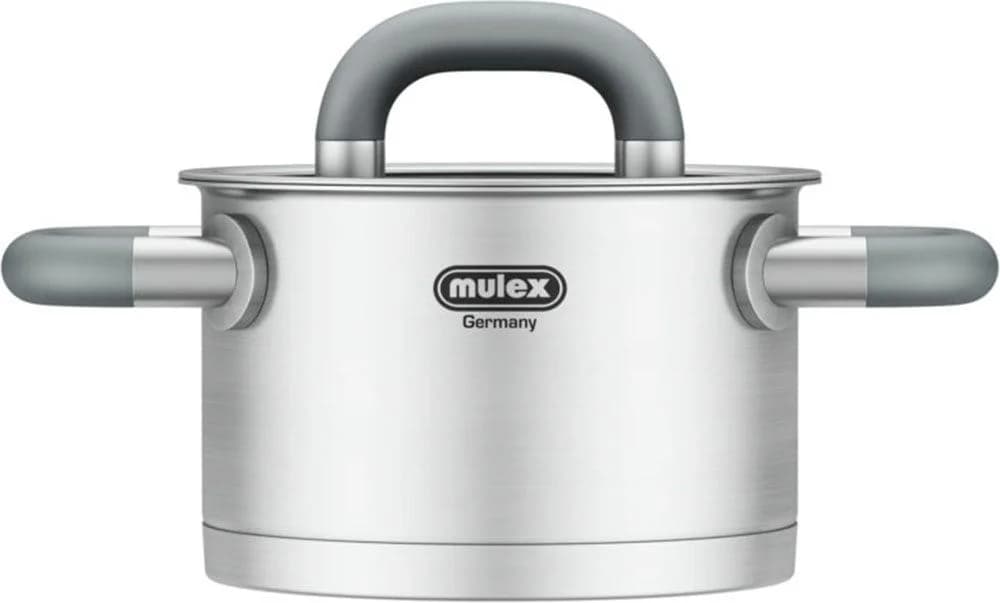 Kochtopf MULEX LUGANO Silber Edelstahl 24cm Fleischtopf Messskala Schüttrand Kapselboden Induktion