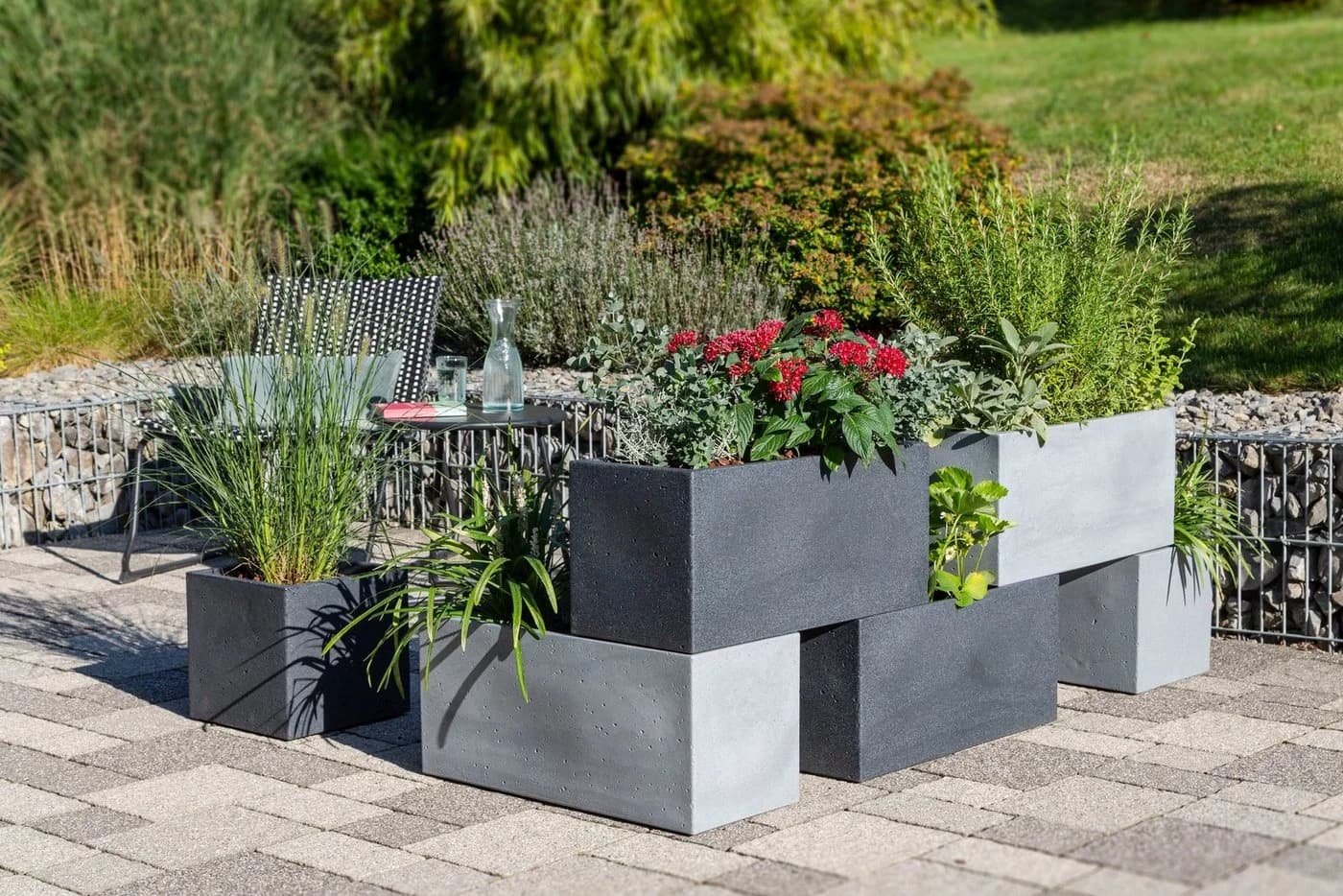 Scheurich Blumentopf C-CUBE LONG Grau Kunststoff Beton-Optik