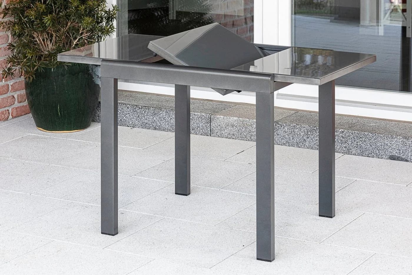 MERXX Gartentisch Grau Ausziehbar Sicherheitsglas Aluminium