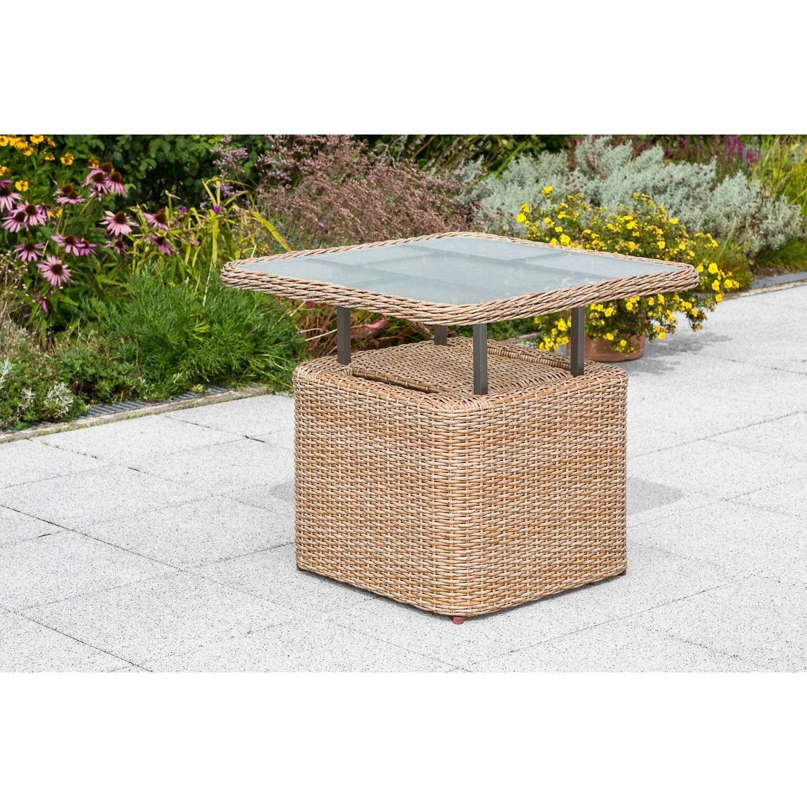 MERXX Duplex Gartentisch Beige Höhenverstellbar Sicherheitsglas