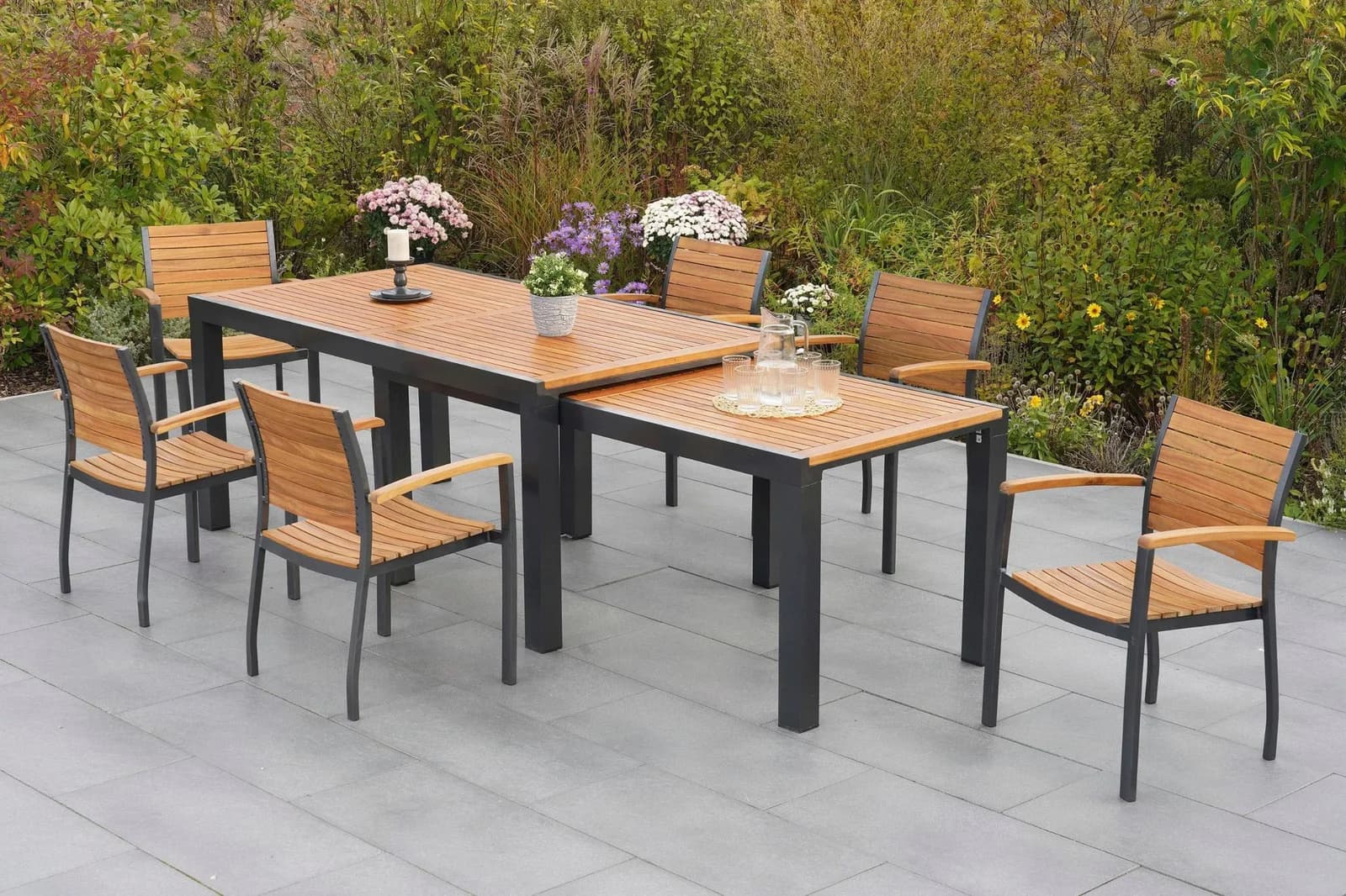 MERXX Garten-Essgruppe Santorin 7-tlg. Aluminium Akazie grau/natur