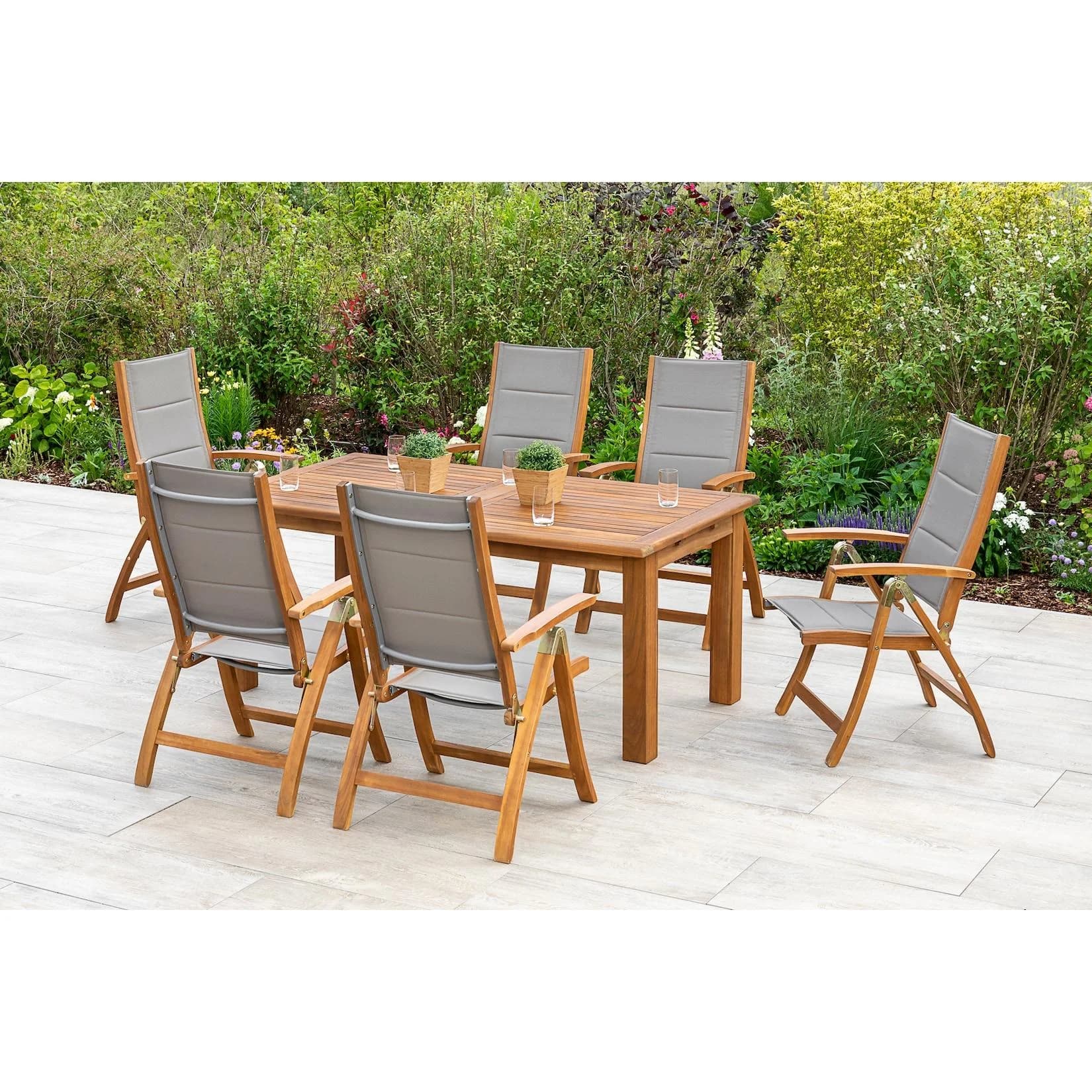 MERXX Garten-Essgruppe Acapulco 7-tlg. Grau/Braun mit ausziehbarem Tisch