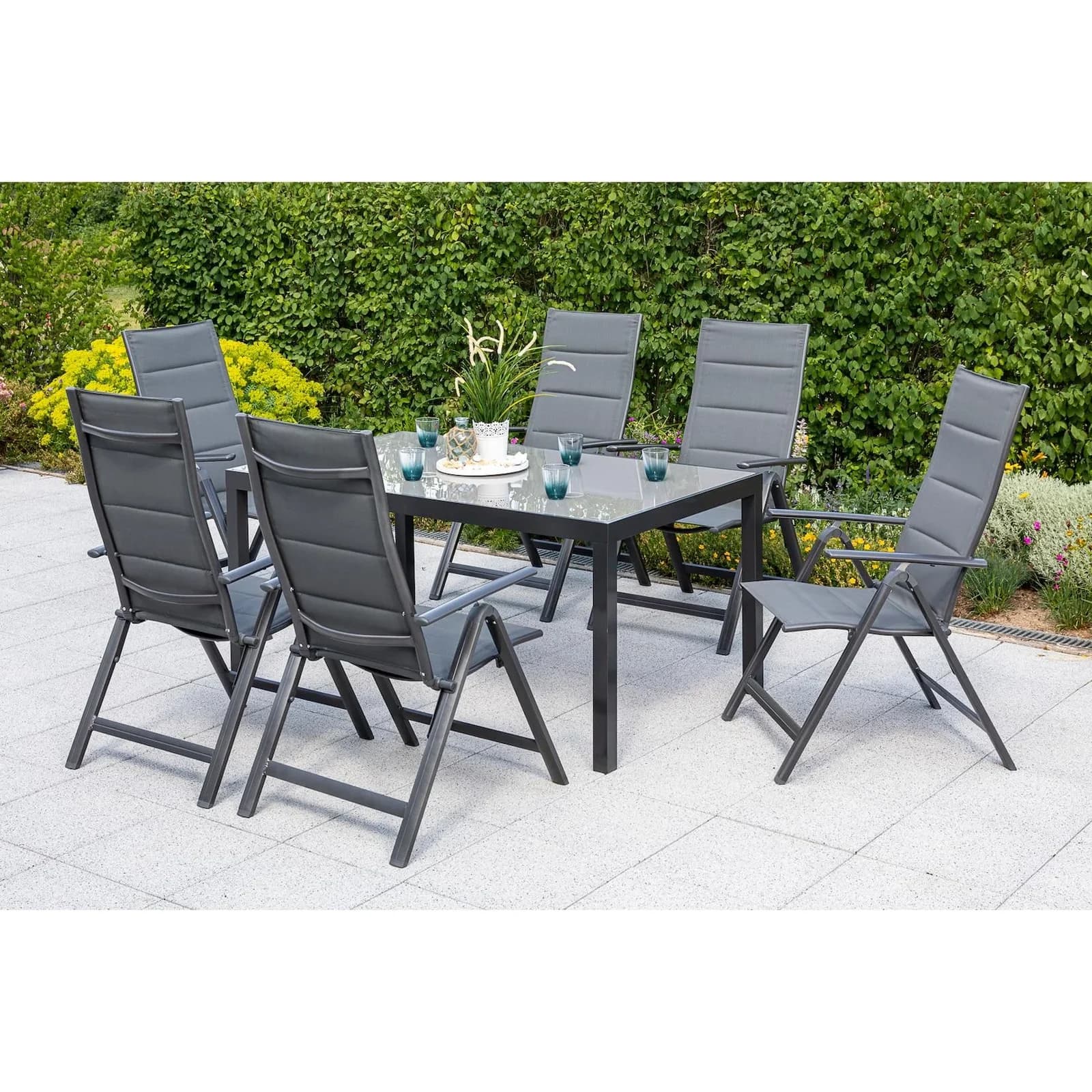MERXX Taviano Garten-Essgruppe 7-tlg. Anthrazit Aluminium Polyester