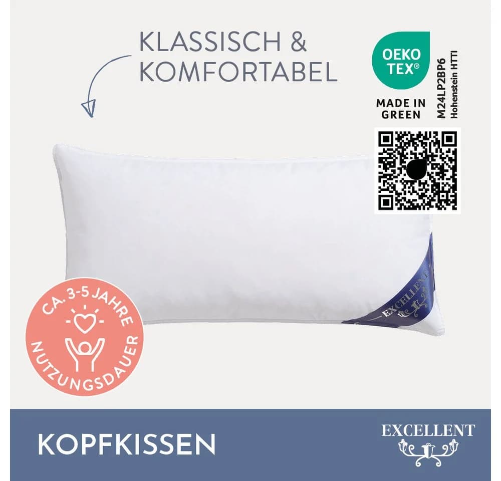 EXCELLENT 3-Kammer-Kopfkissen Venedig Weiß Baumwolle Daunen Federn