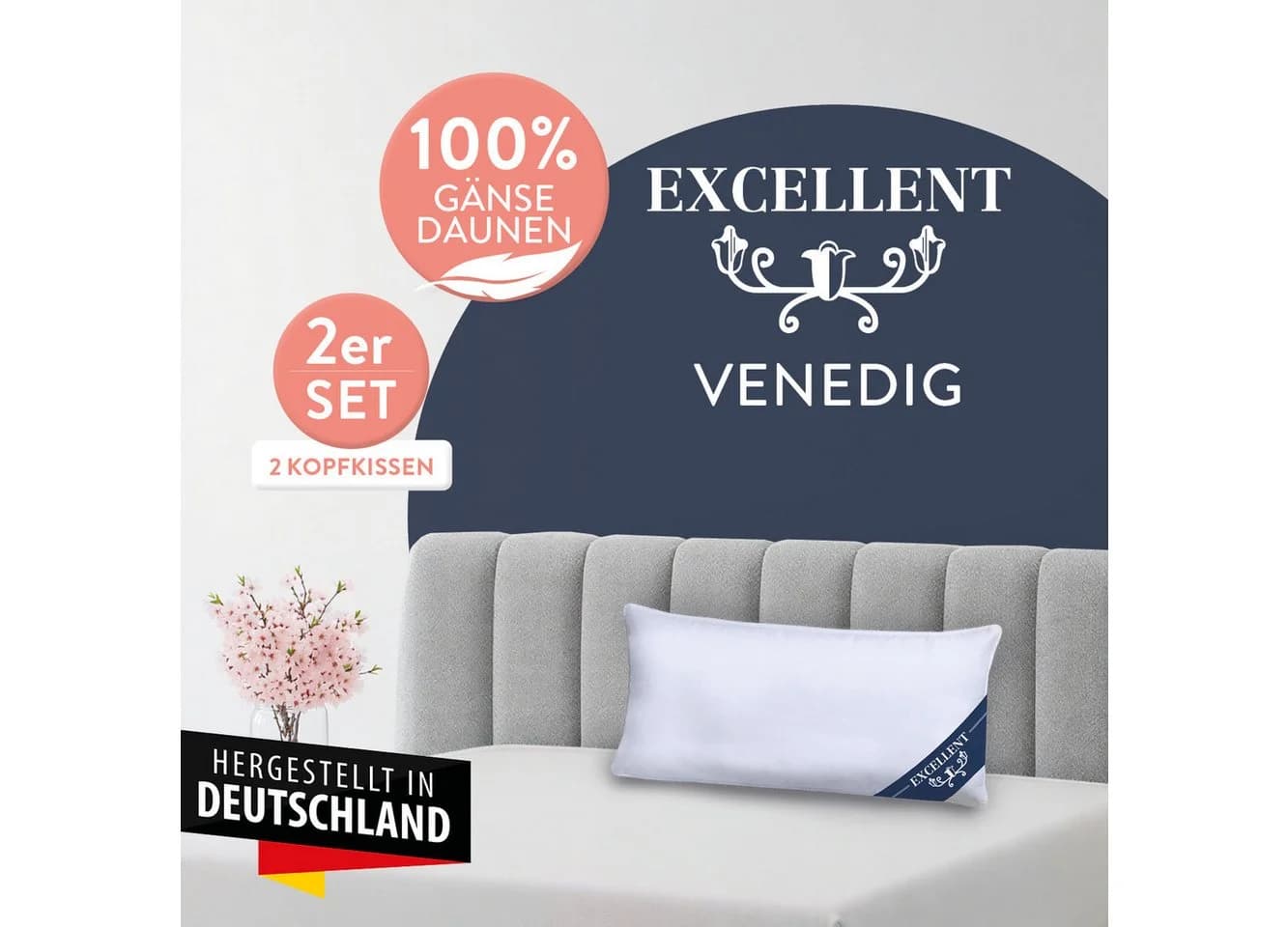 Excellent 3-Kammer-Kopfkissen Venedig Weiß Gänsedaunen