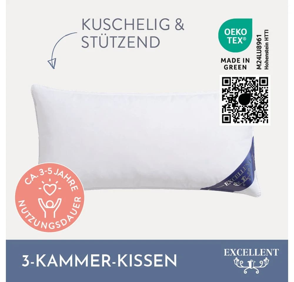 EXCELLENT 3-Kammer-Kopfkissen Venedig Weiß 40x60 cm 2-tlg. Daunen/Federn