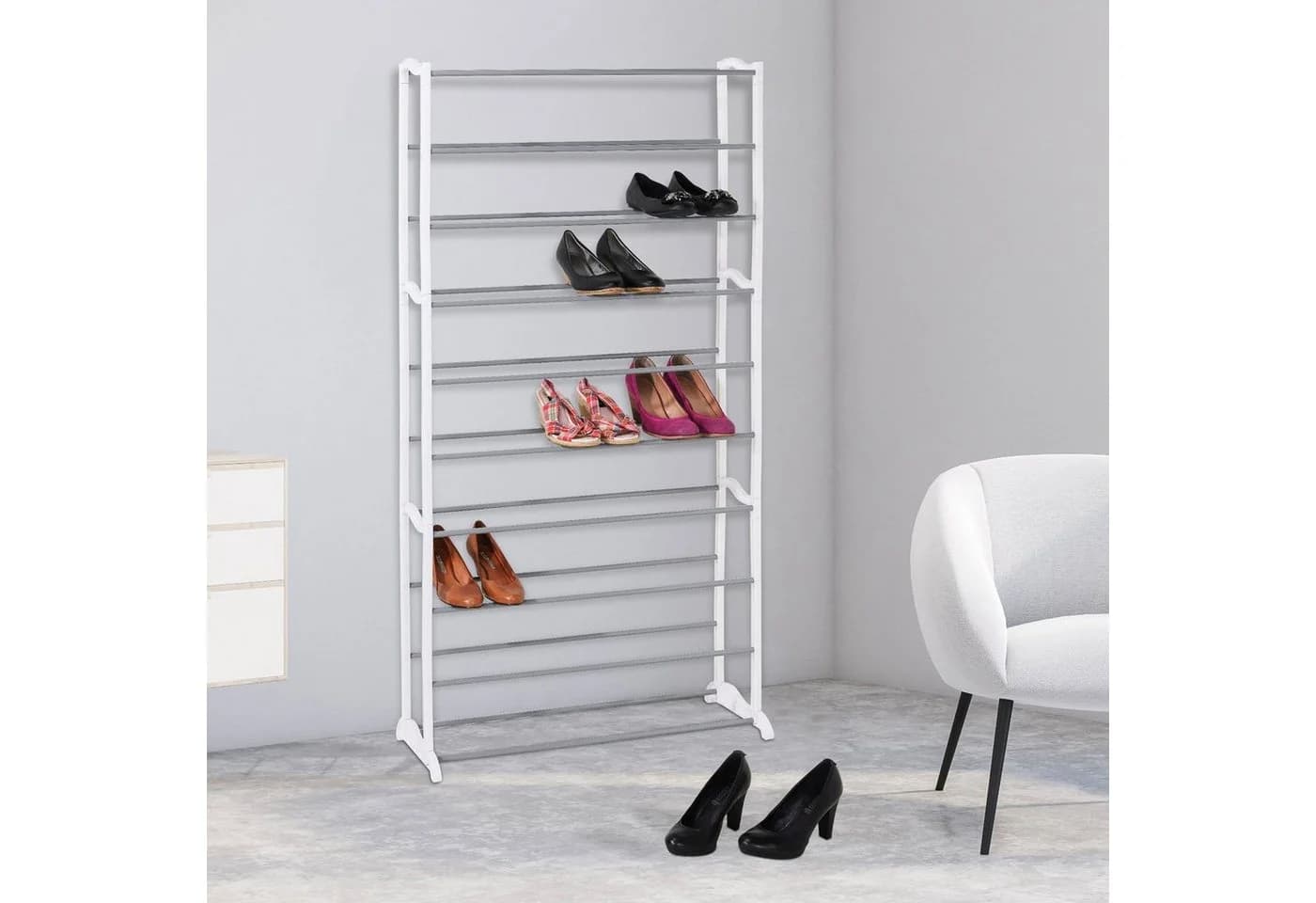 Haushalt International Schuhregal Weiß Silber 40 Paar