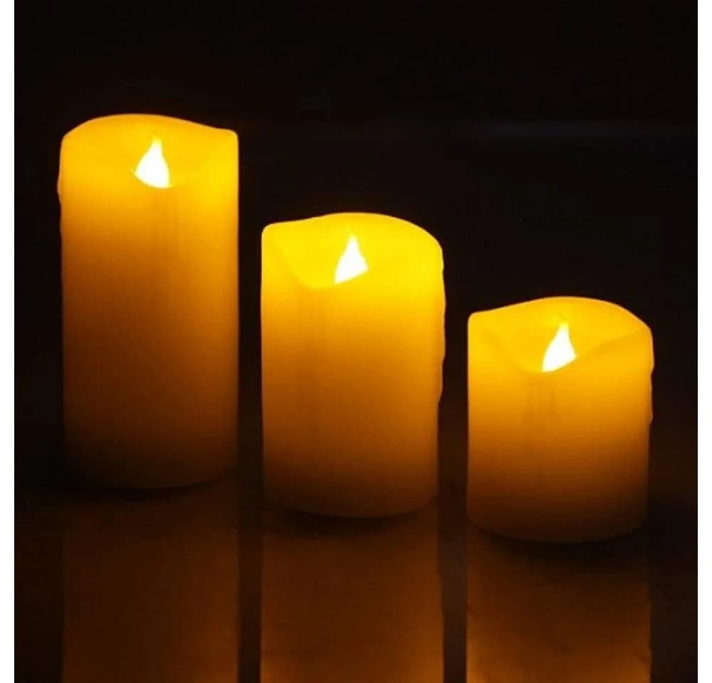 Haushalt International LED-Kerze 55026 3er Set Flammenlose LED Echtwachs-Kerzen
