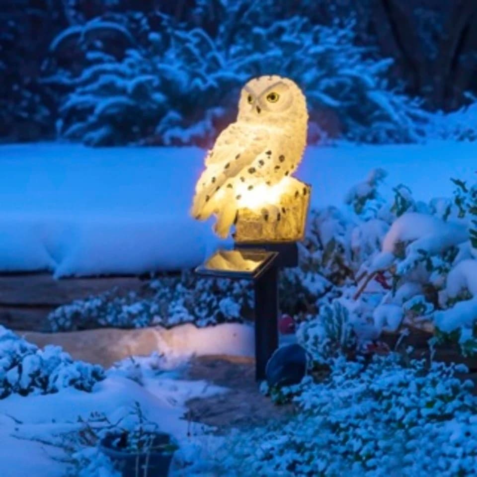 Haushalt International LED Solar Gartenstecker Schneeeule Weiss