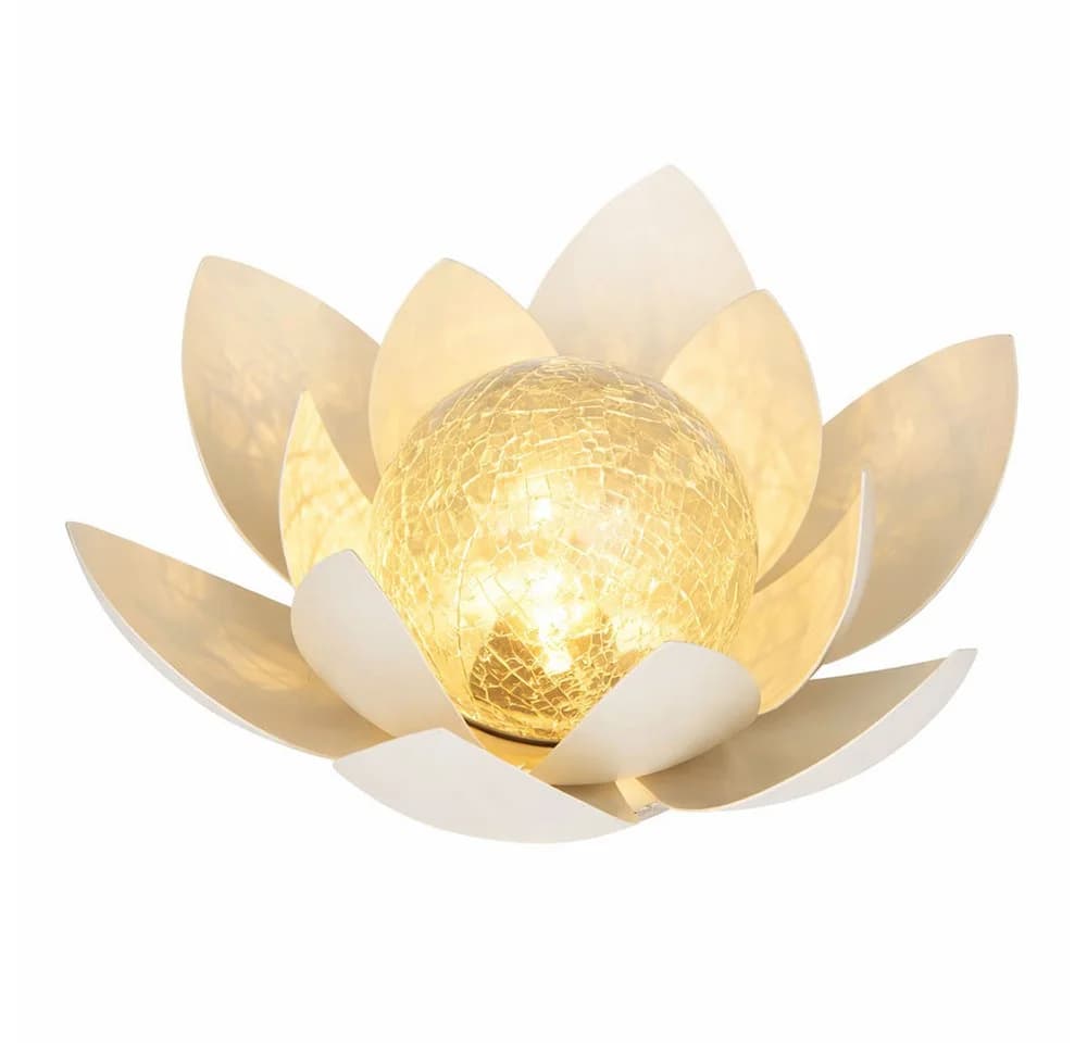 Haushalt International LED Solarleuchte Lotusblume Weiß Glas