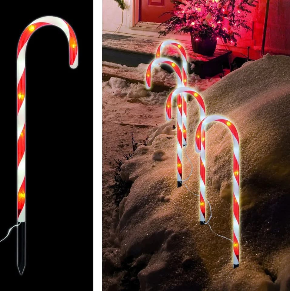 Haushalt International LED Gartenleuchte 4er Zuckerstangen Rot/Weiß