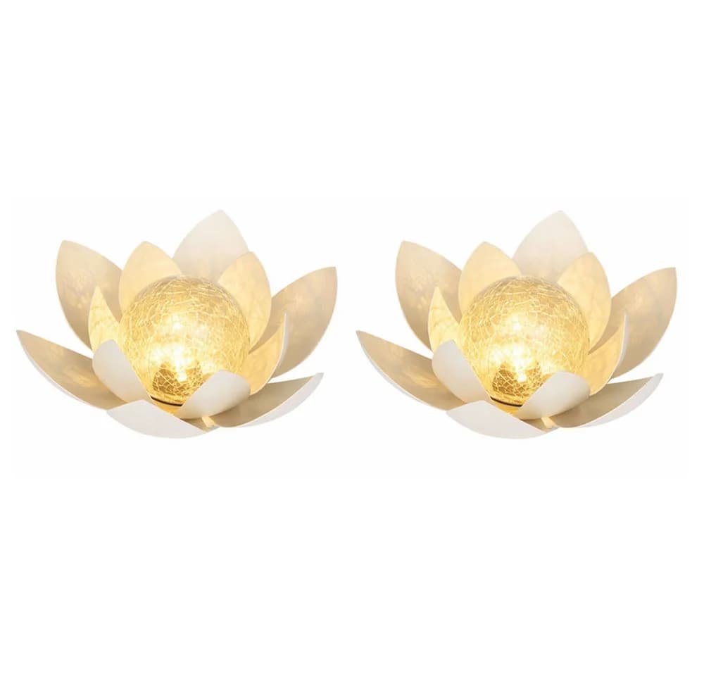 Haushalt International LED Solarleuchte Lotusblume Weiß Glas 27,6cm 2er Set