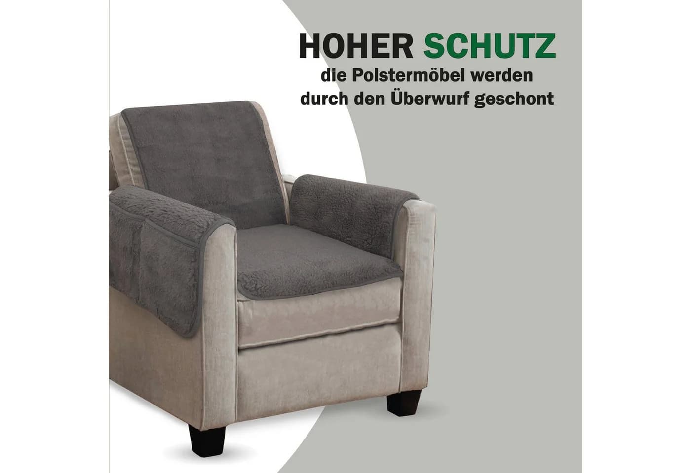 Bestlivings Sesselschoner Grau Lammflor Optik mit Taschen