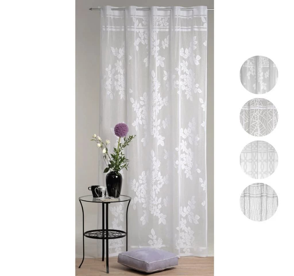 Arsvita Gardine Dekoschal Jaquard Weiß Transparent Stangendurchzug
