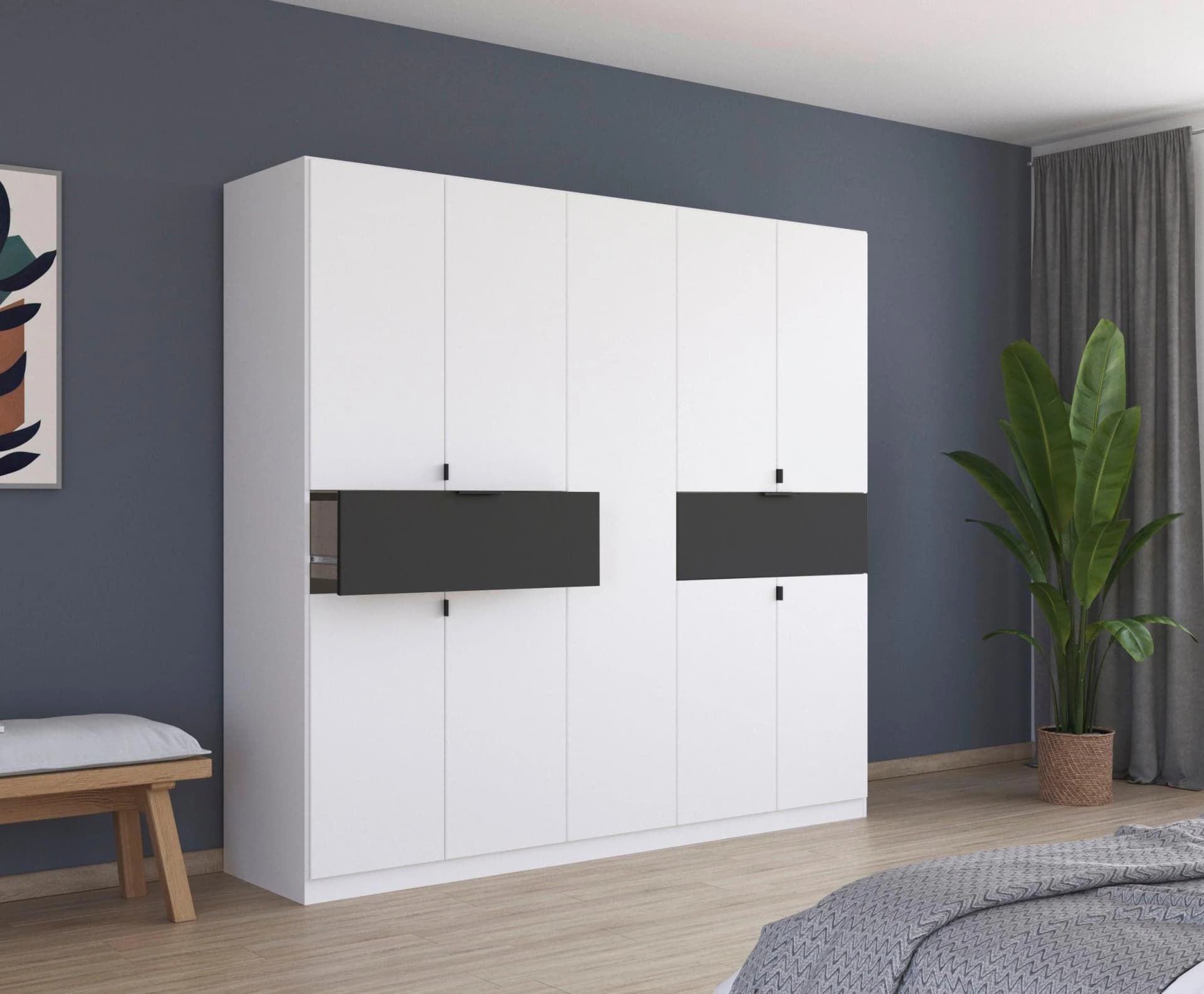 Rauch TICAO Drehtürenschrank Weiß/Grau mit Schubladen