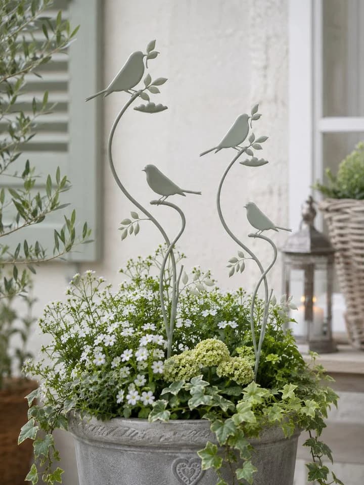 finehomegarden Gartenstecker Vogel 2er Set Metall Grün Skandi Design