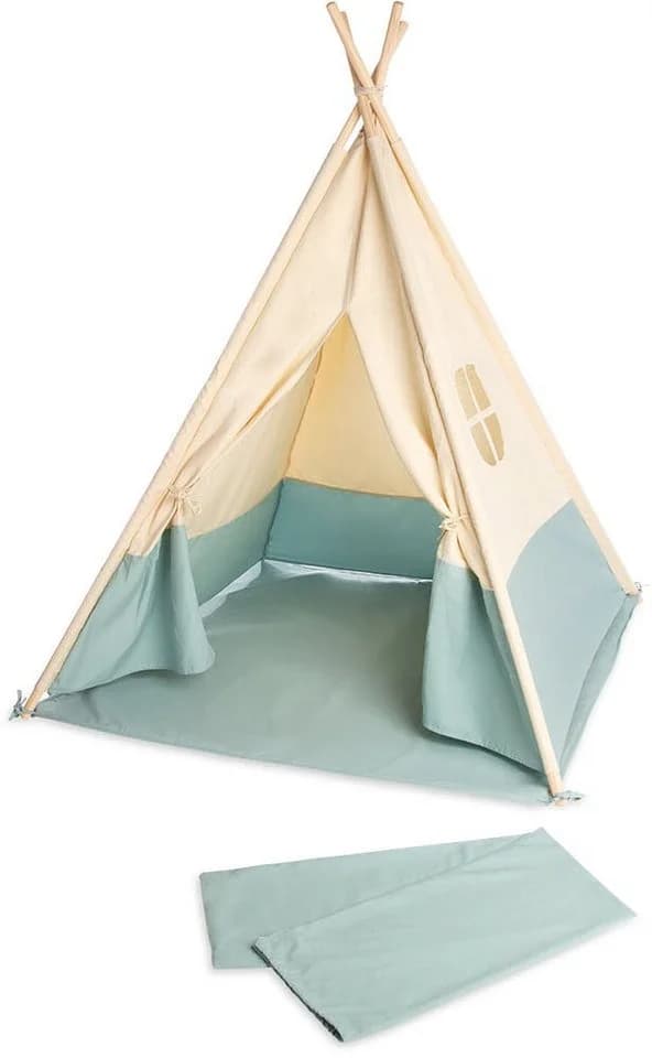 PINOLINO Spielzelt Tipi Yuma Beige/Blau mit Holzstäben