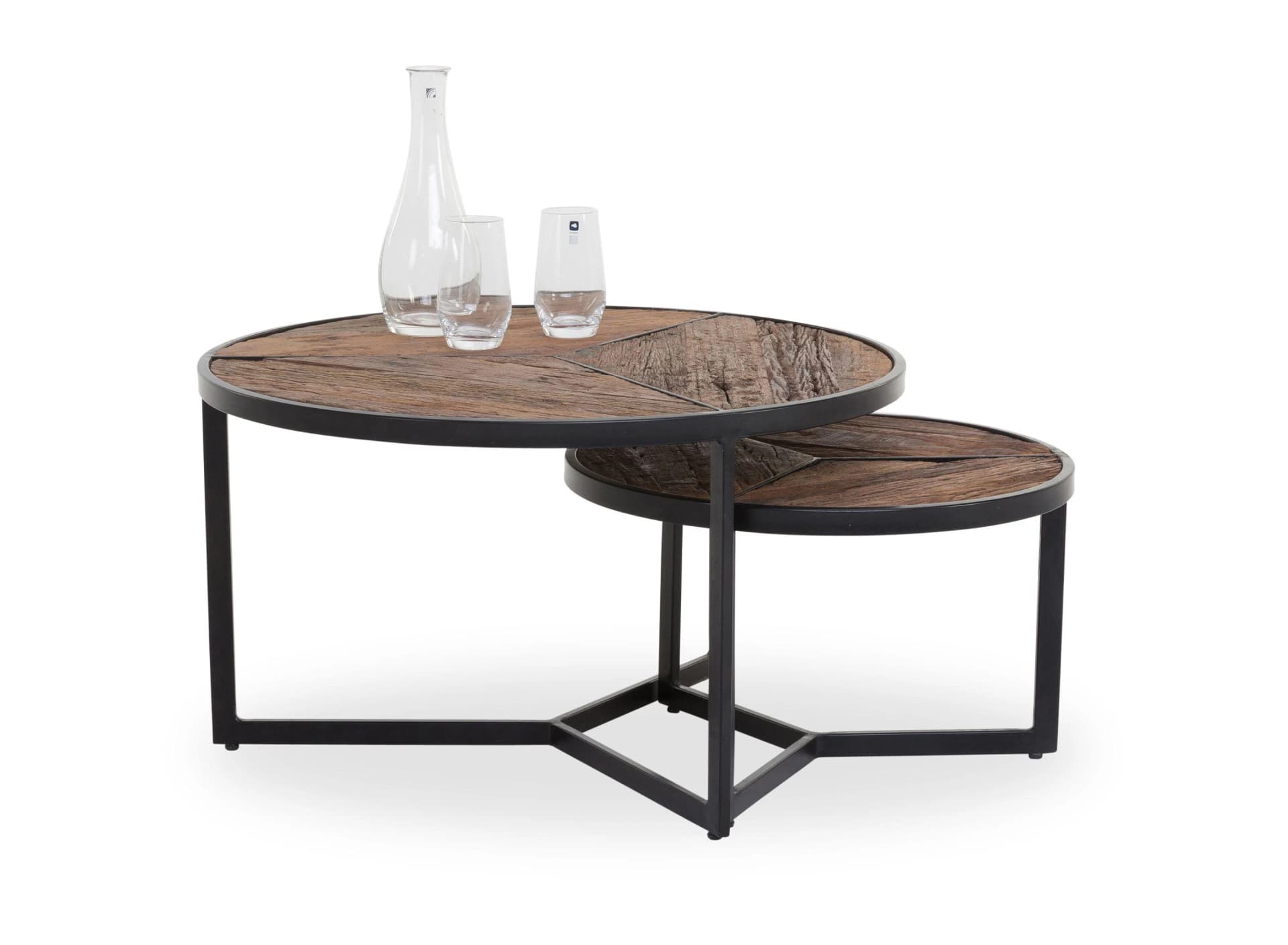 Couchtischset aus recyceltem Massivholz und Metall