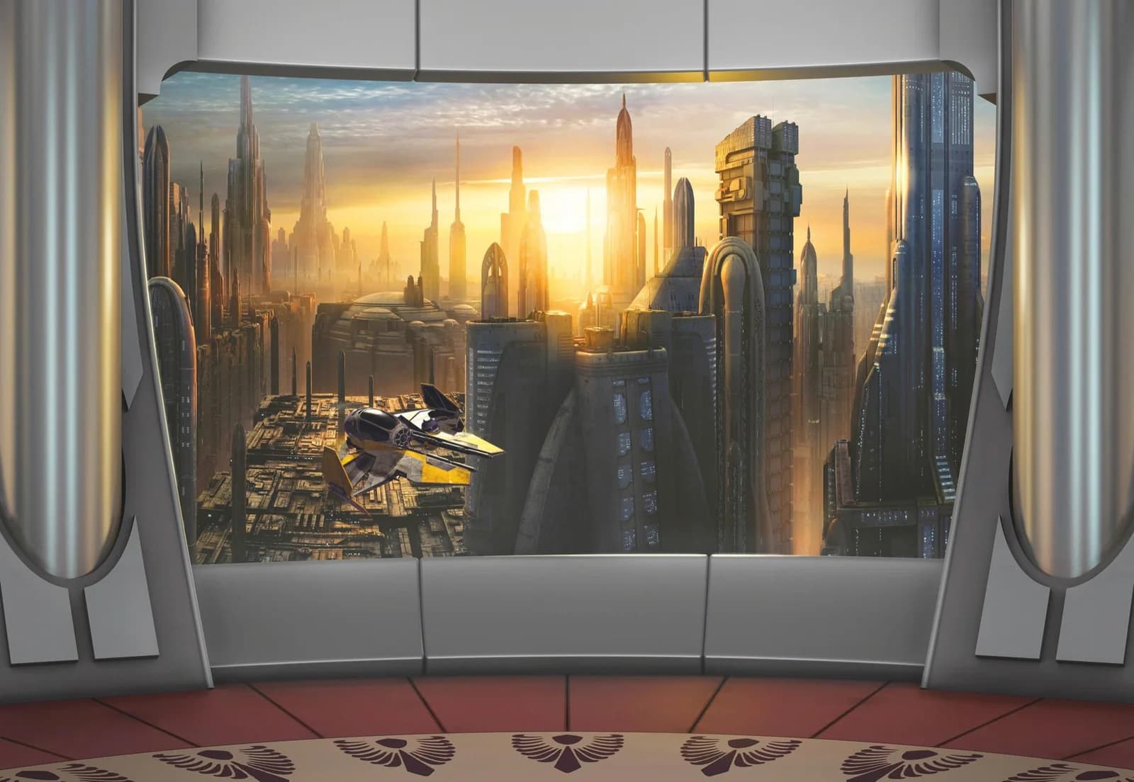 KOMAR Fototapete STAR WARS Coruscant View Grau Schwarz Gelb