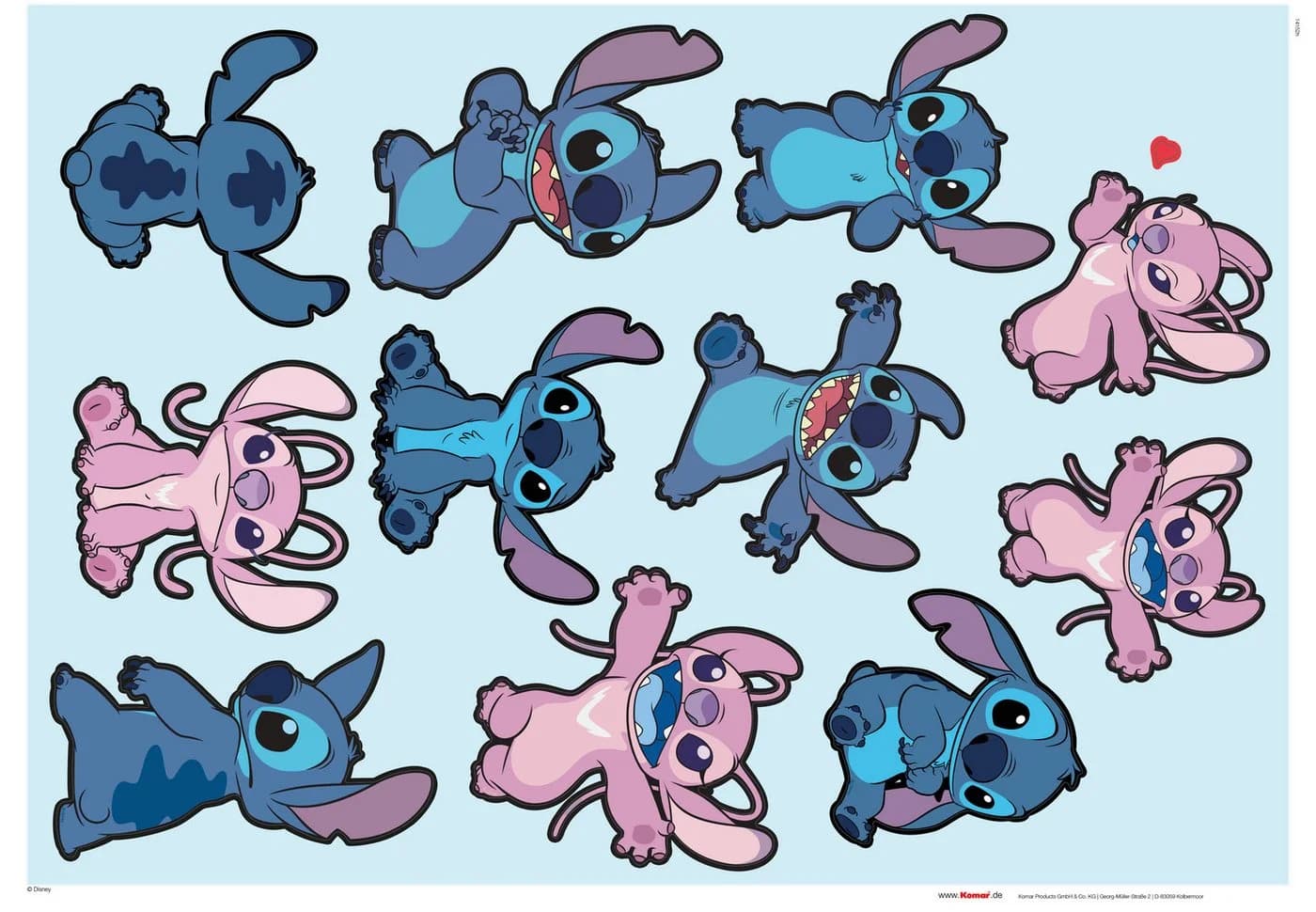 KOMAR Wandtattoo Stitch and Angel Happy Disney Blau Lila