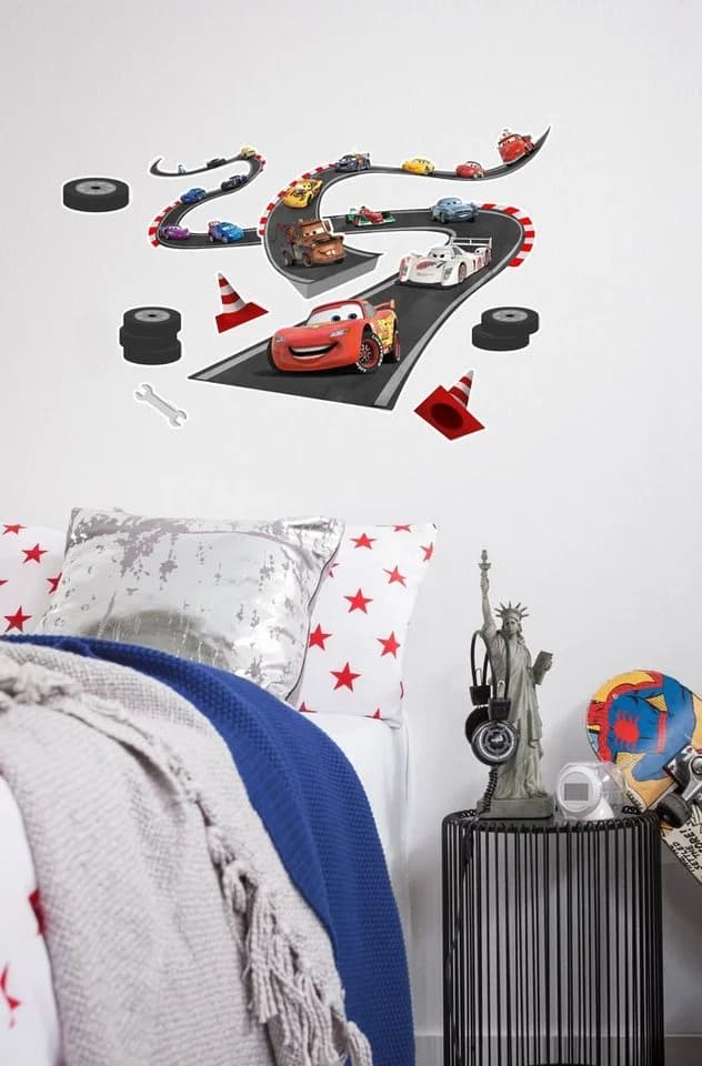 KOMAR Wandtattoo Cars Track Bunt Selbstklebend Kinderzimmer