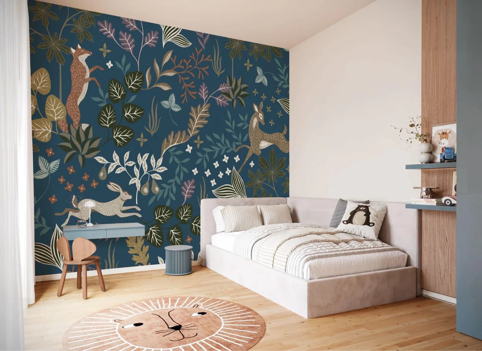 Komar Fototapete Wood Night 350x250cm Blattmotiv Braun Blau