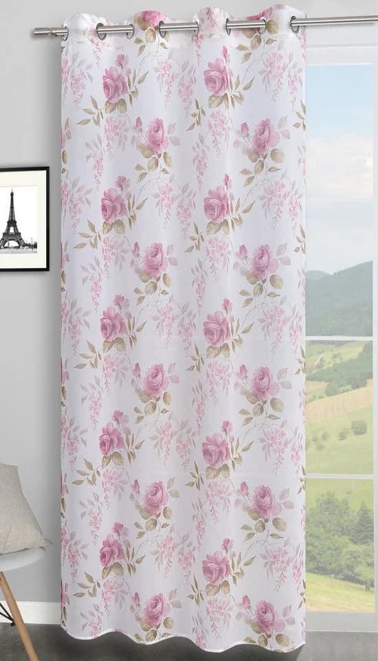 Clever-Kauf-24 Gardine Ösenschal Leinenoptik mit Rosen 2643, transparent, bedruckt