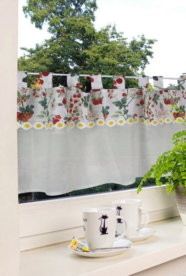 Sommerliche Käseleinen Gardine in Weiß und Gelb