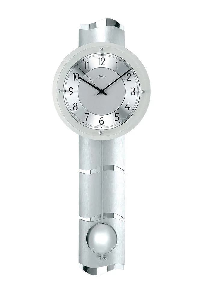 AMS Funk-Pendelwanduhr F5215 Silber Aluminium Chrom