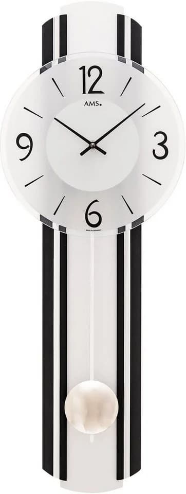 AMS Pendelwanduhr W7231 Quarzuhr Holzgehäuse Schwarz/Silber Made in Germany