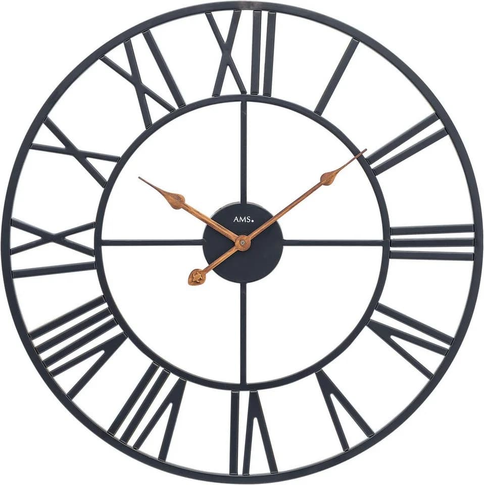 AMS Wanduhr Schwarz Metall Quarz 50cm