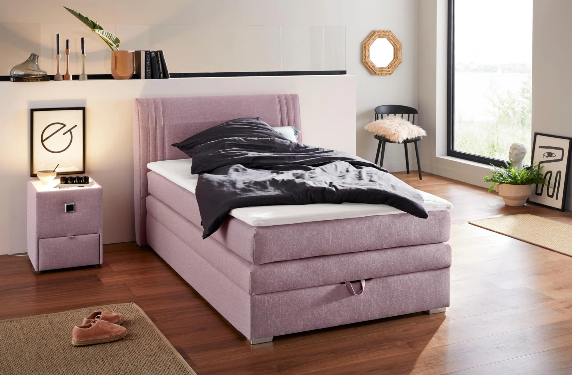 Jockenhöfer Gruppe Boxspringbett Amira mit Bettkasten und Topper Rosa