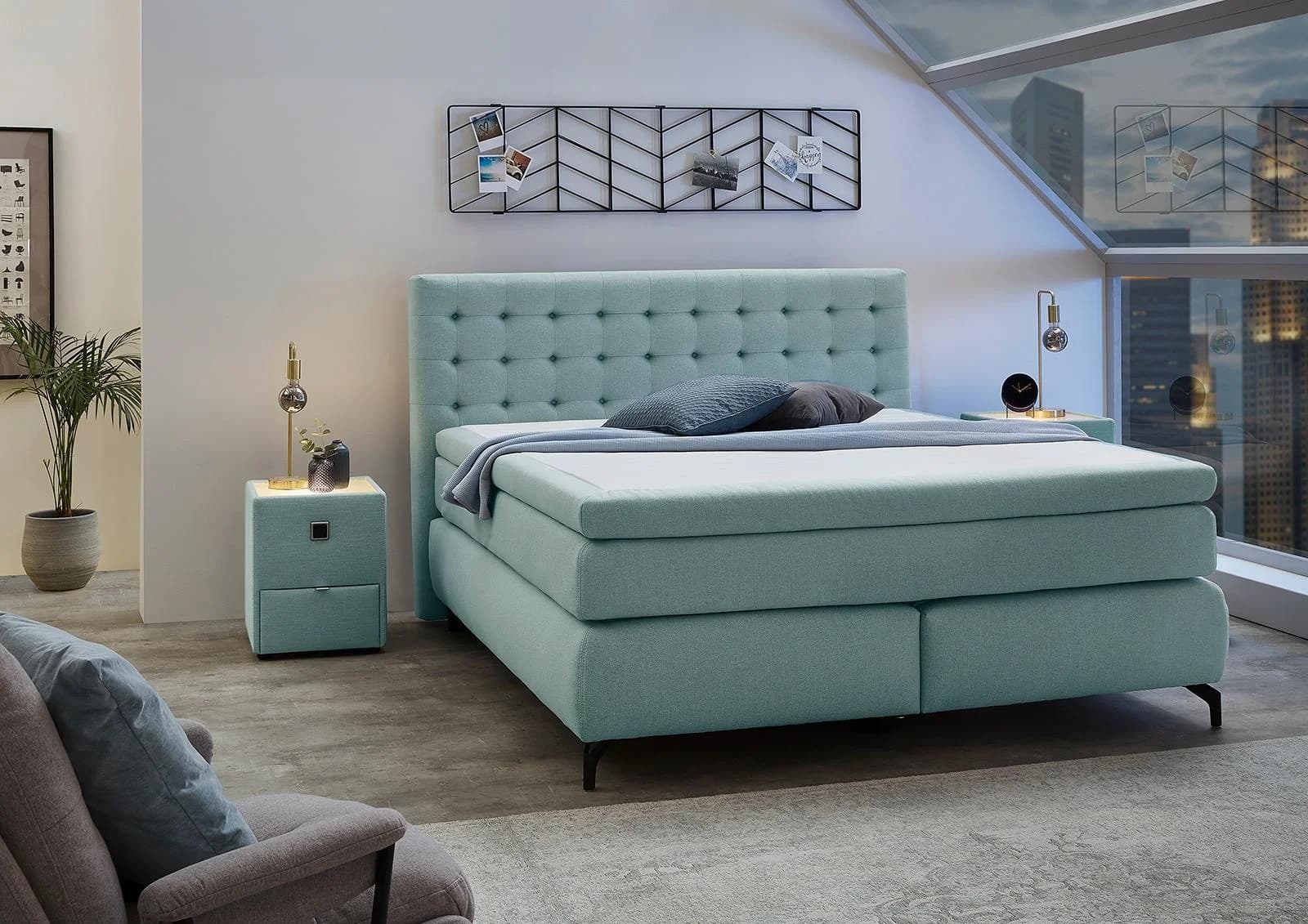 Jockenhöfer Boxspringbett Jessica 180x200 cm türkis mit Topper
