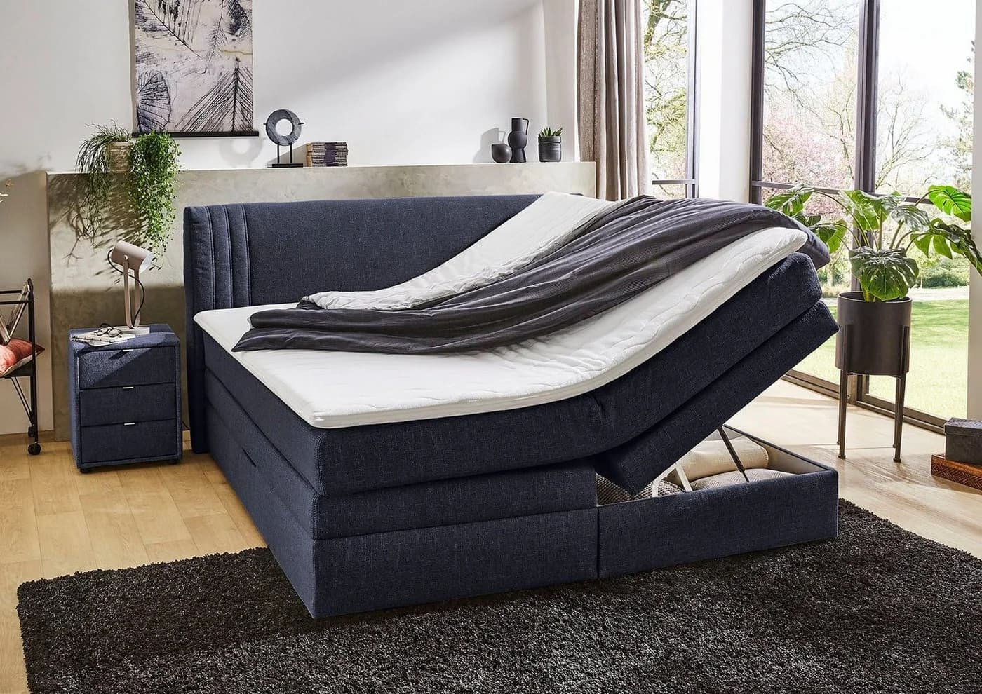Jockenhöfer Boxspringbett Amira mit Bettkasten und Topper Dunkelblau