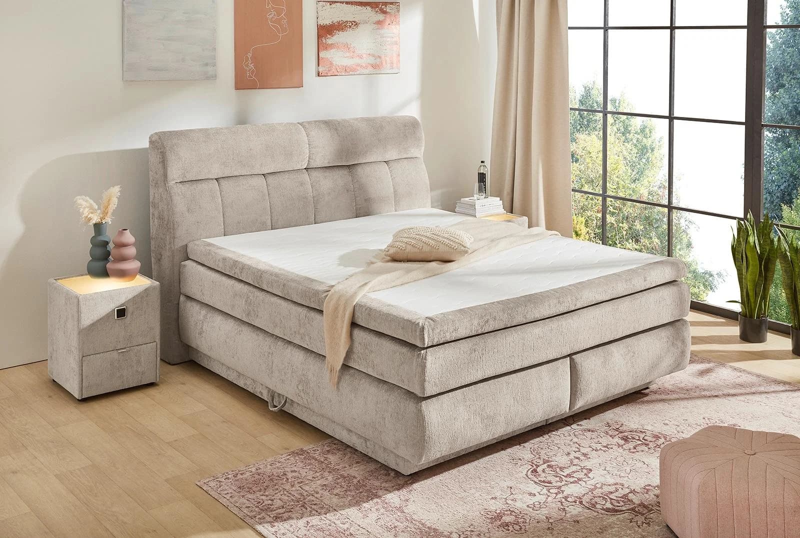 Jockenhöfer Boxspringbett Queen Beige Grau mit Stauraum