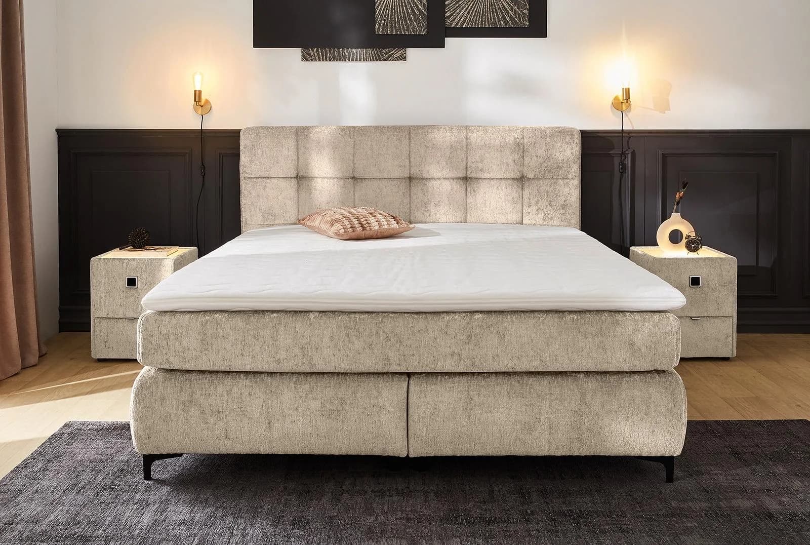 Jockenhöfer Boxspringbett Beatrice Beige Microfaser 7-Zonen-Matratze