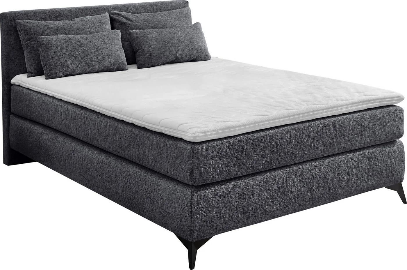 Boxspringbett Paulina Anthrazit mit Topper und Kissen