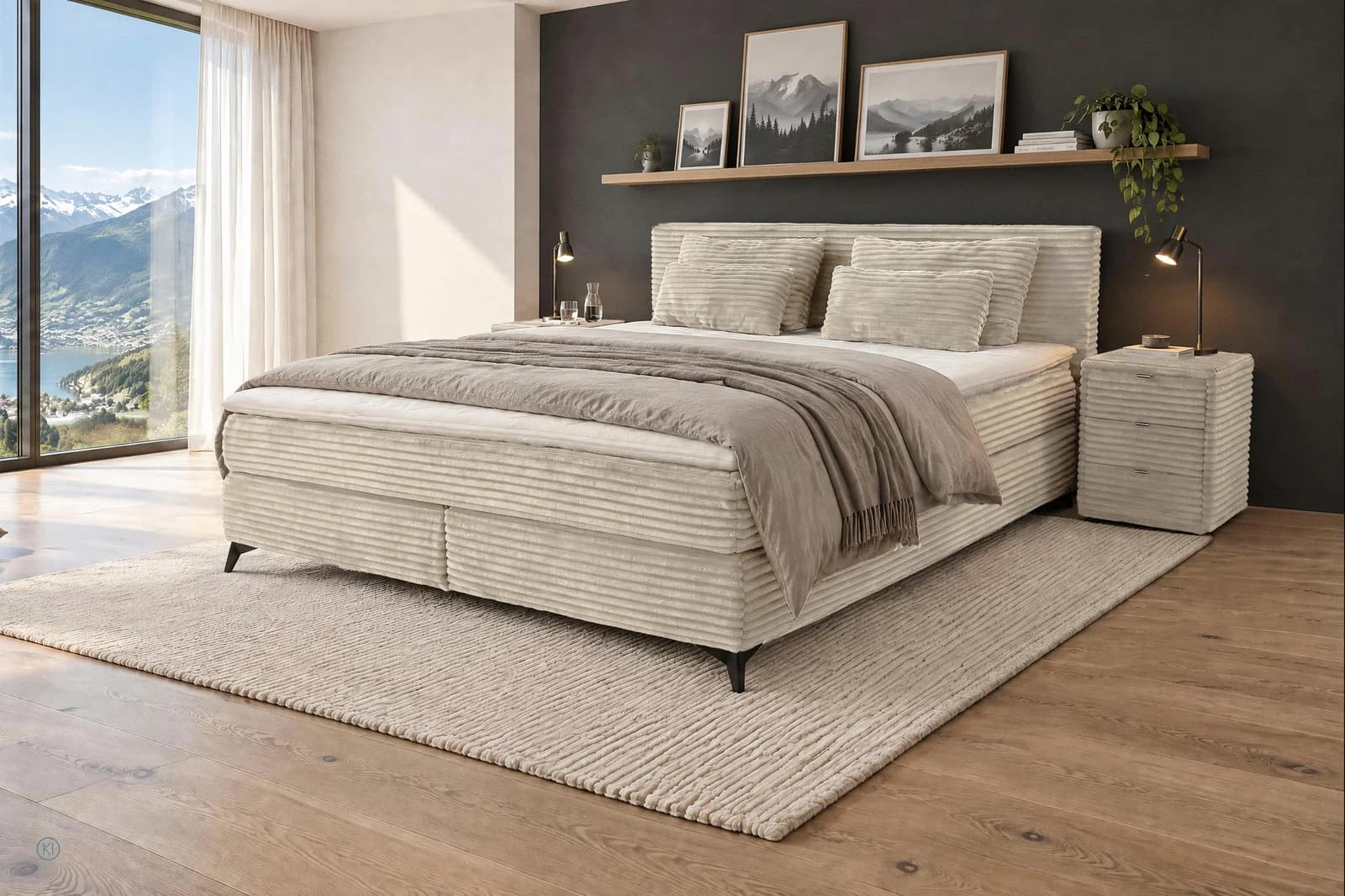Jockenhöfer Boxspringbett Paulina Beige mit Matratze und Topper