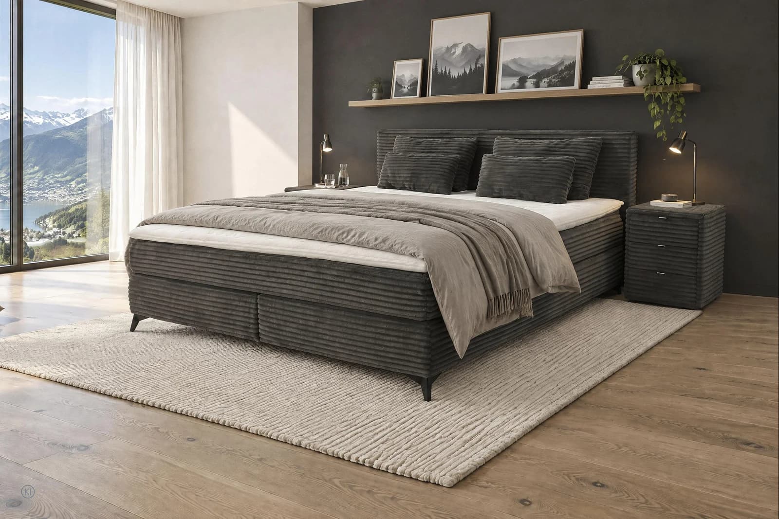 Jockenhöfer Boxspringbett Paulina grau mit Matratzen H3/H4