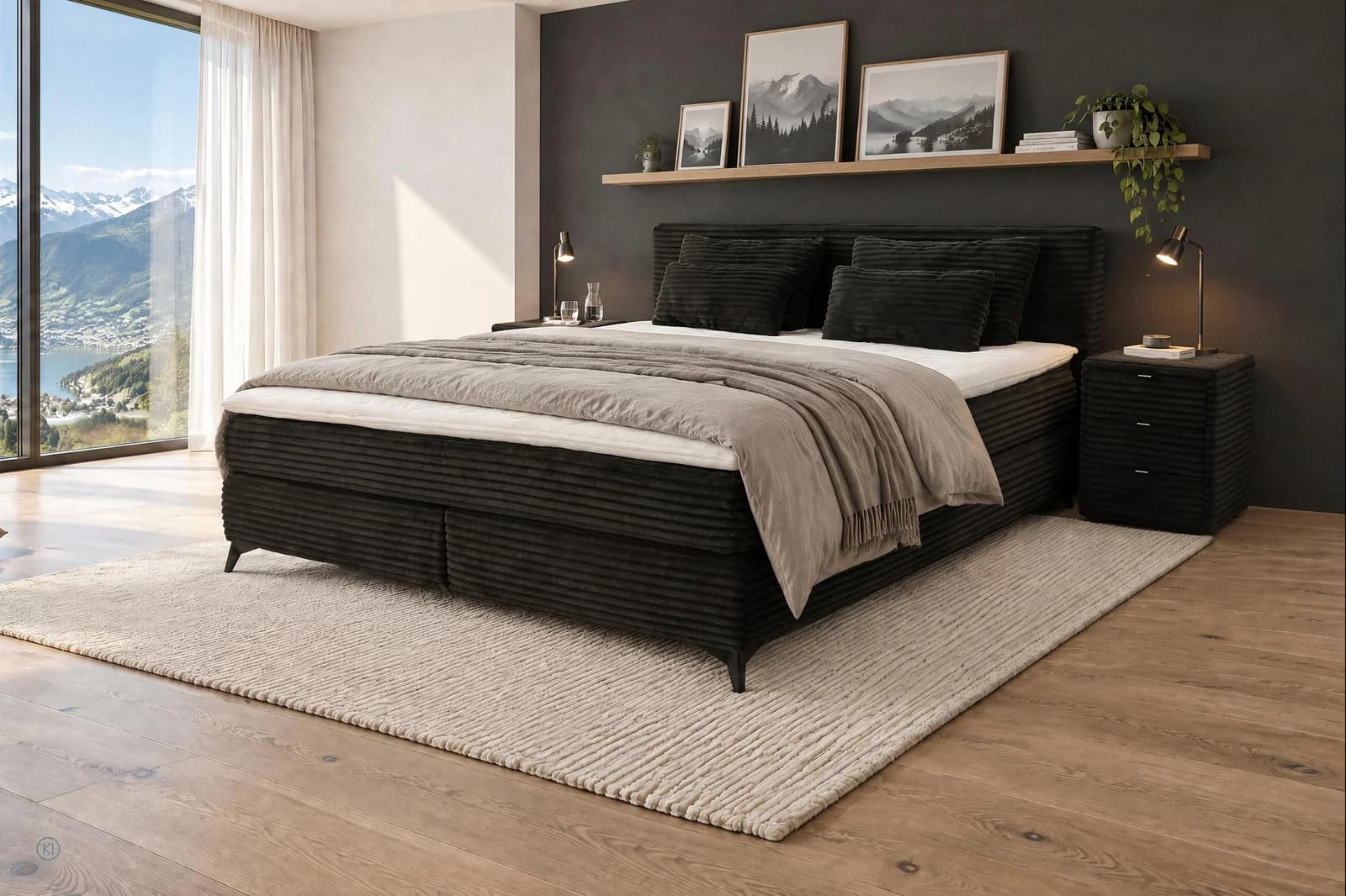 Jockenhöfer Boxspringbett Paulina 180x200 cm mit Topper Cord Braun